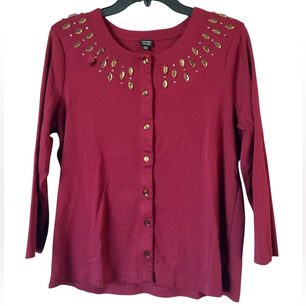 Rafaella Studio Deep Red Cardigan with Jewel Details